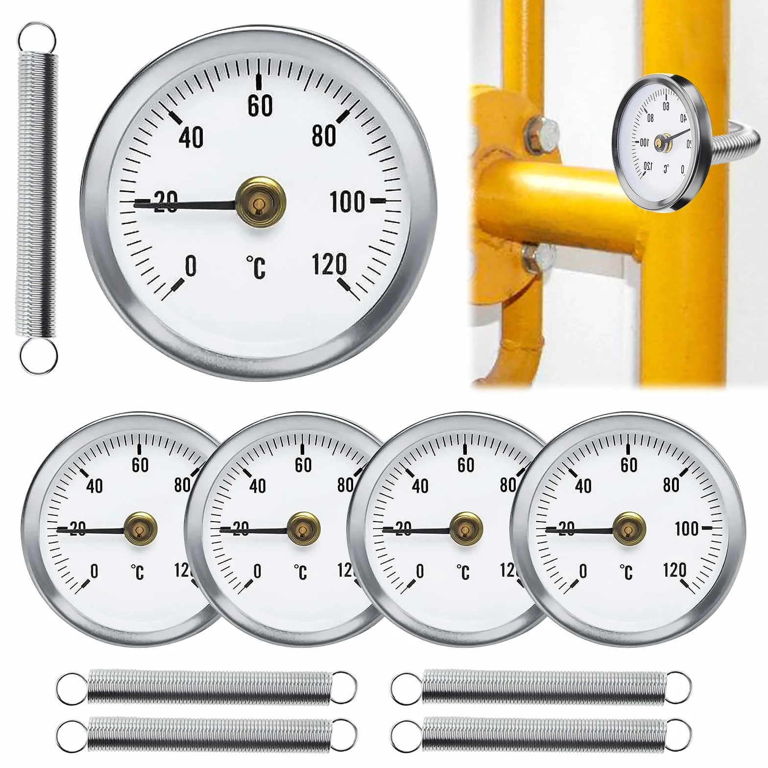 Termometri per Tubi di Riscaldamento, 5 Pezzi Termometro Bimetallico 63 mm per Tubi Superfici Olio