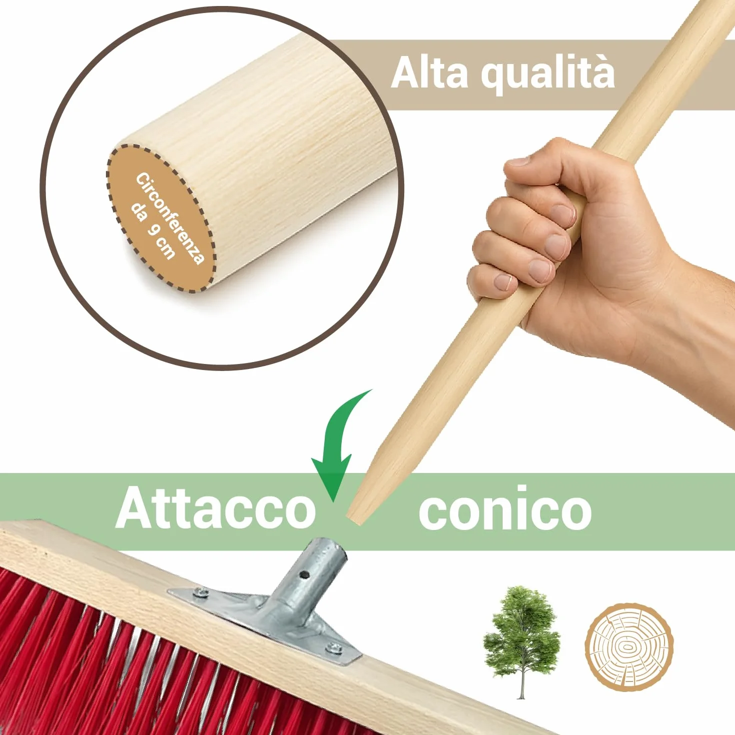 Crisalide Manico in Legno di Faggio Multiuso 150 cm Attacco Conico Made In Italy