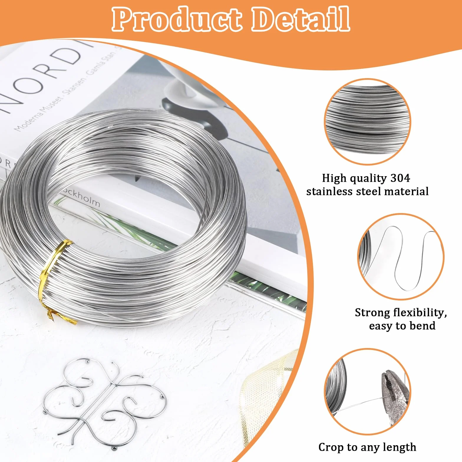 Filo in acciaio inox Ø1,0mm Filo elastico inossidabile 100m Filo acciaio morbido argentato Filo per artigianato Filo legante per DIY, cablaggio giardino, creazione gioielli, struttura sculture