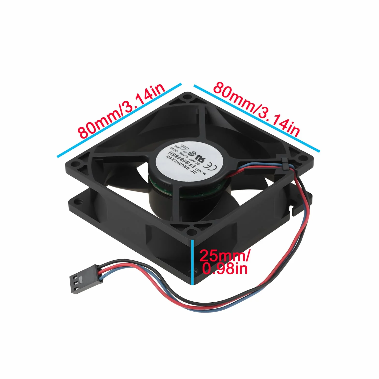 ECSiNG Ventola di raffreddamento a 3 pale senza spazzole DC 48 V 0,09 A 80 x 80 x 25 mm per alimentatore server compatibile con EFB0848SH