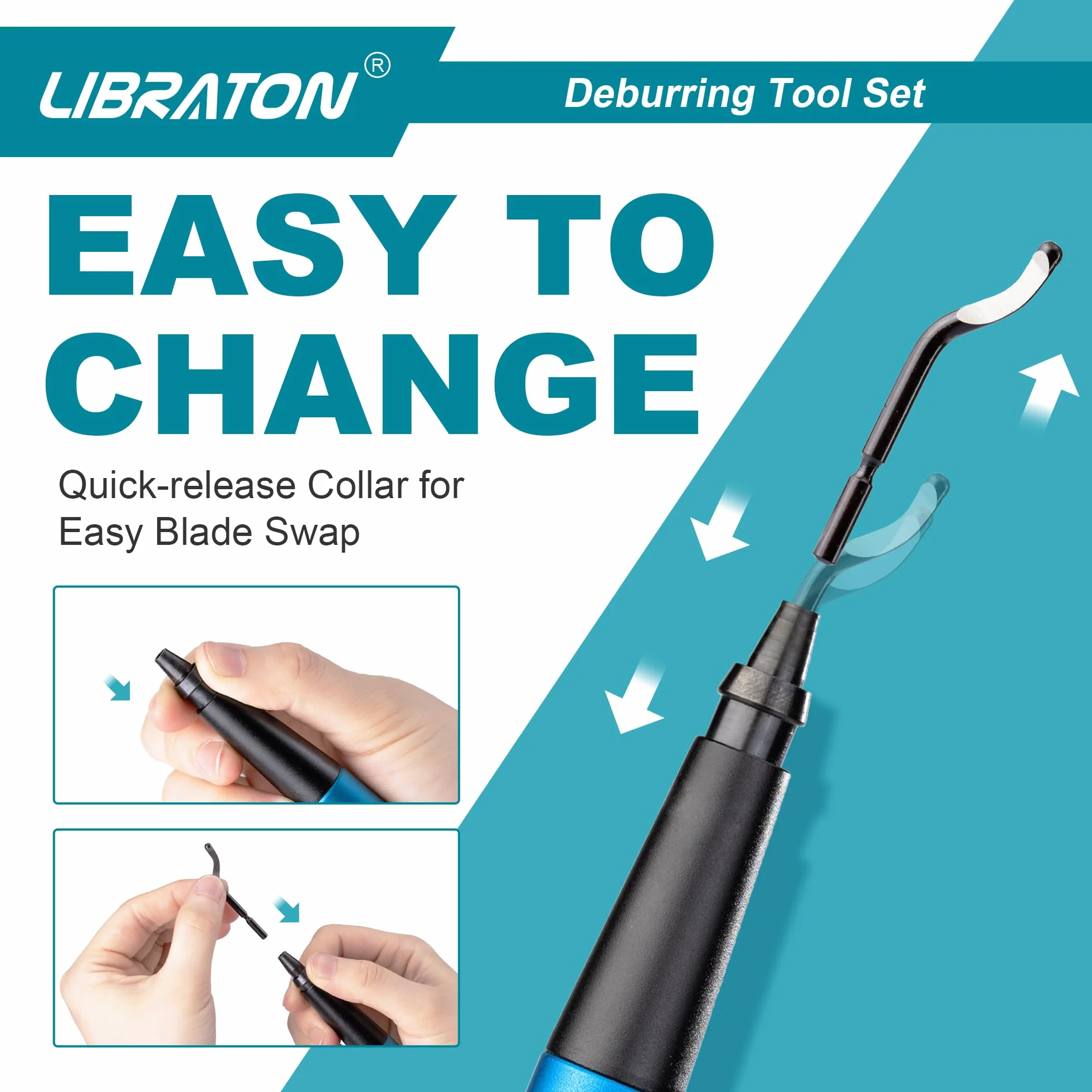 Libraton Sbavatura Strumento, Utensile di Sbavatura Universale con 11 Lame in Acciaio ad Alta Velocità, Testa Rotante a 360 Gradi, Manico Lega di Alluminio, Sbavatore per Stampa 3D, Metallo, Resina