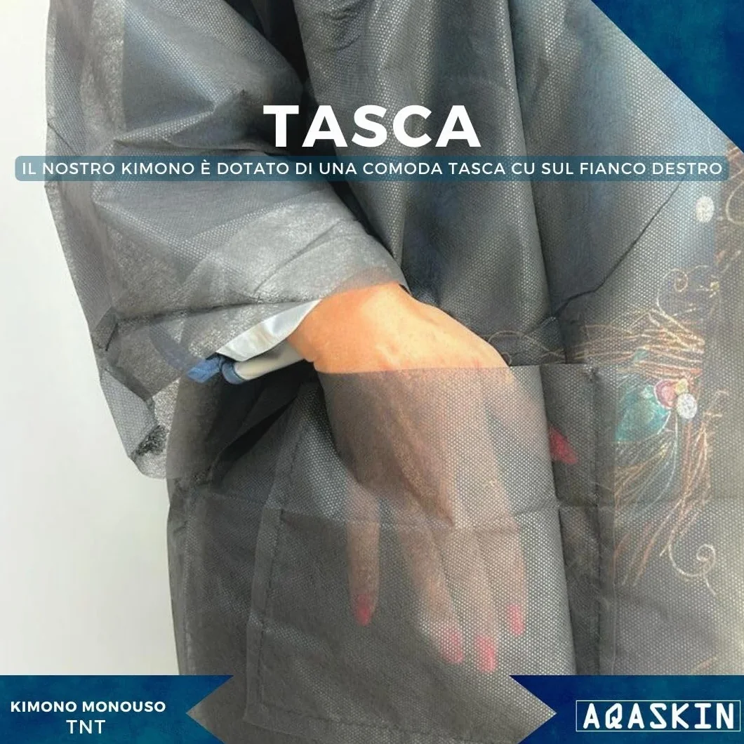 Kimono Monouso Estetista in TNT 30gr/m2 - Confezioni da 20 pz - SCONTI QUANTITà - Confezionati singolarmente - Dimensioni 100x140cm - Tasca e Cinturino