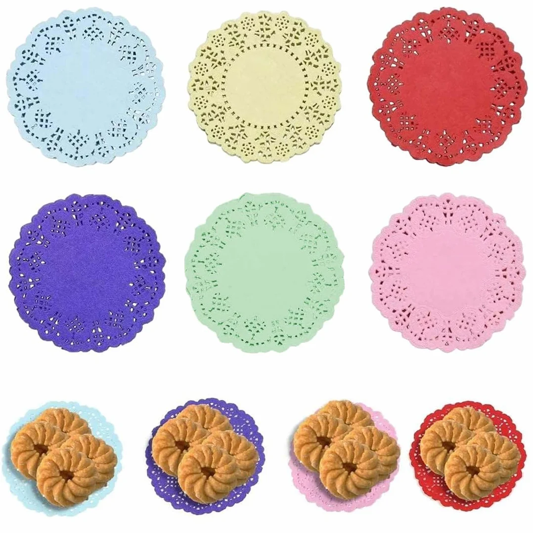 Centrini Pizzo Carta Rotondi 300 Pezzi Colori Misti per Torte Dessert Cupcake