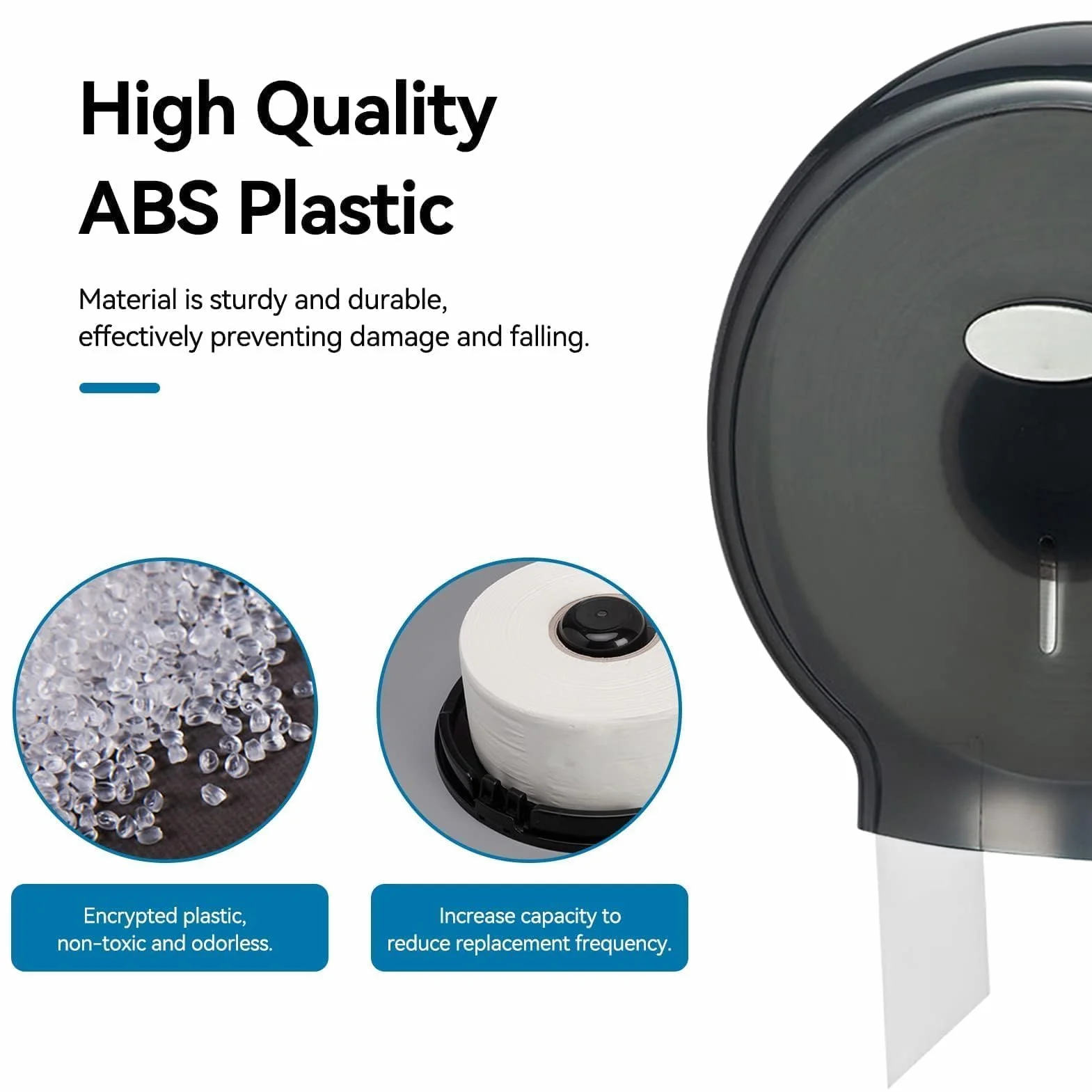 HERCHR Dispenser Carta Igienica a Parete, Jumbo Rotolo Singolo, Diametro Inferiore 24 cm Nero