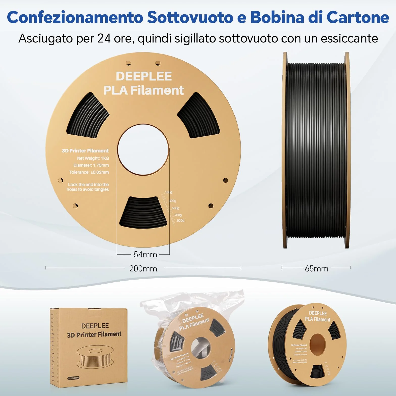 DEEPLEE Filamento PLA 1.75 mm 1 kg Legno Naturale Precisione Dimensionale ±0.02 mm per Stampanti 3D FDM