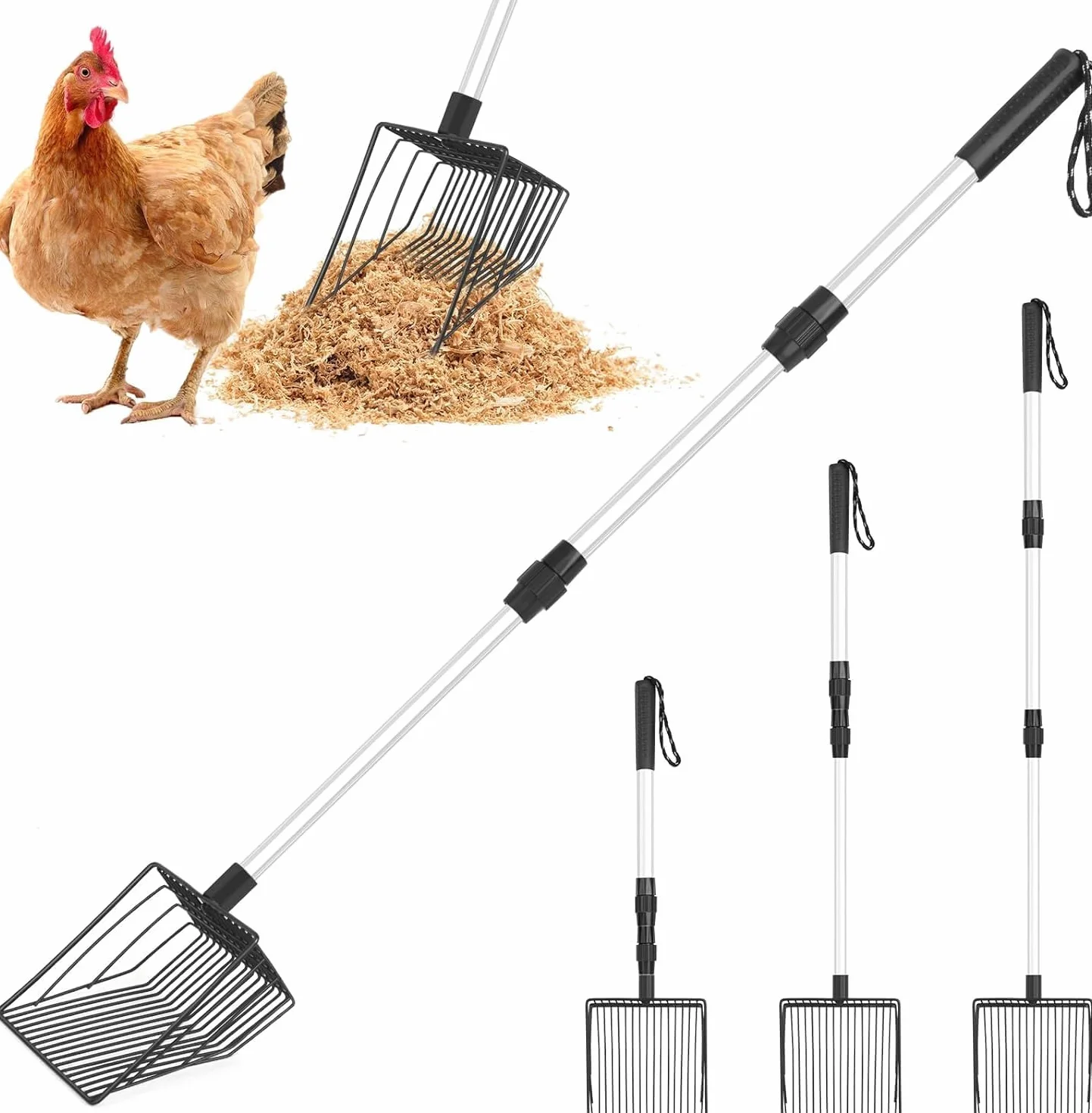 1 x Accessori per pollaio Pala per escrementi e setaccio, separazione feci e detriti dalla sabbia, lettiera per galline