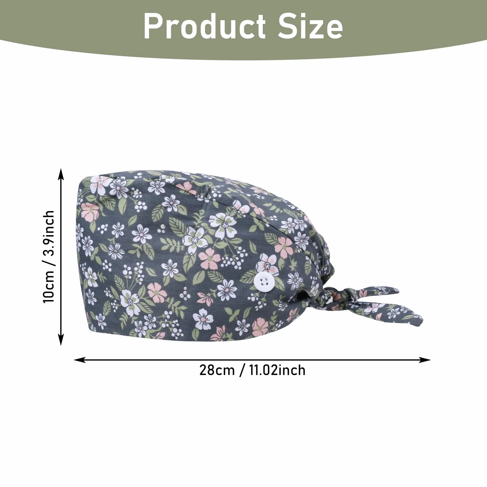 Yolev 3 Pezzi Berretto Chirurgico Regolabile con Bottone - Da Lavoro e Infermiera, Stampa Cotone, Unisex con Cappuccio Antipolvere (Stile Floreale)