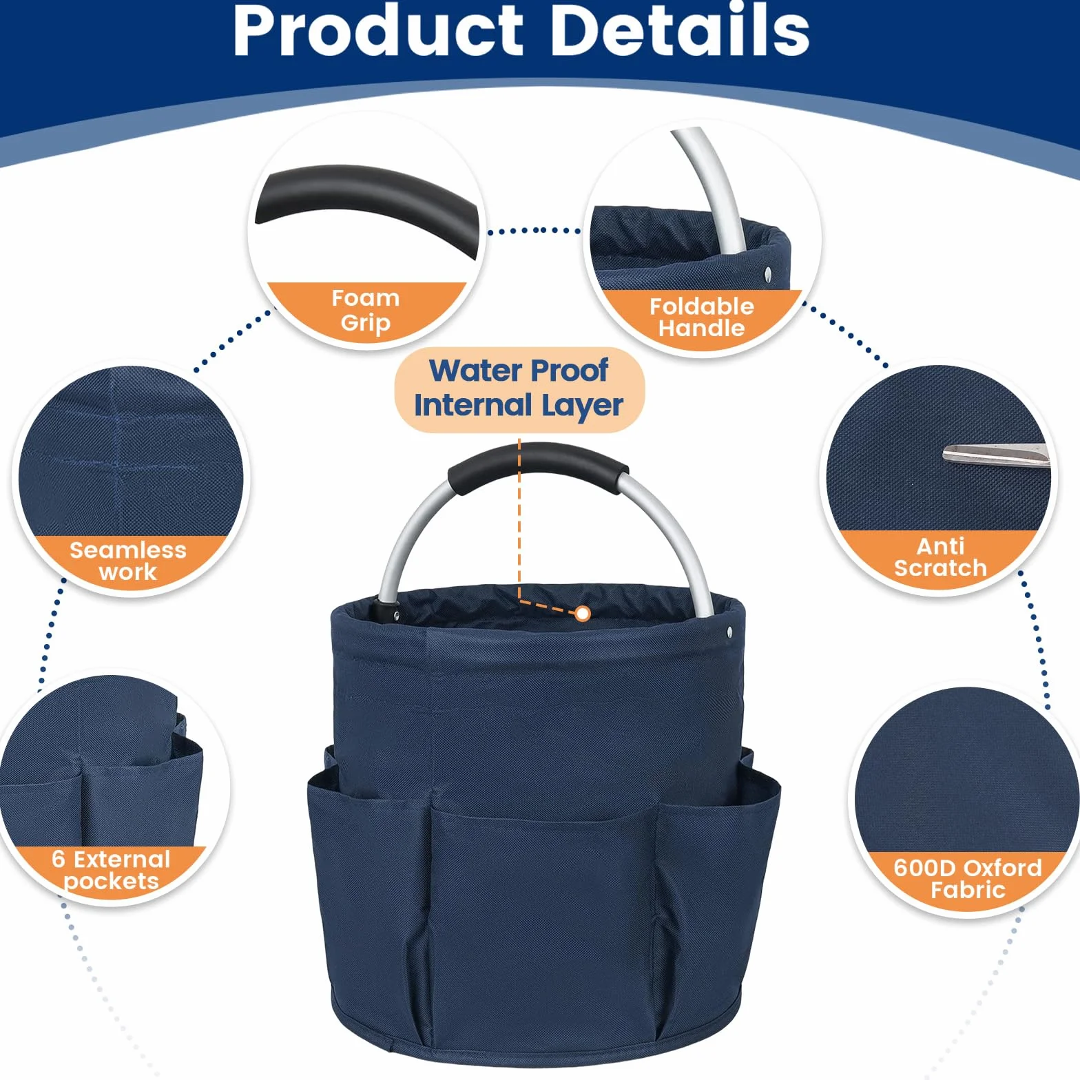 Carello Pulizie con Manico 2 Cestini Porta Atrezzi 6 Tasche Borsa Organizer Pieghevole Sacca Portaoggetti Pulizia Professionale Blu