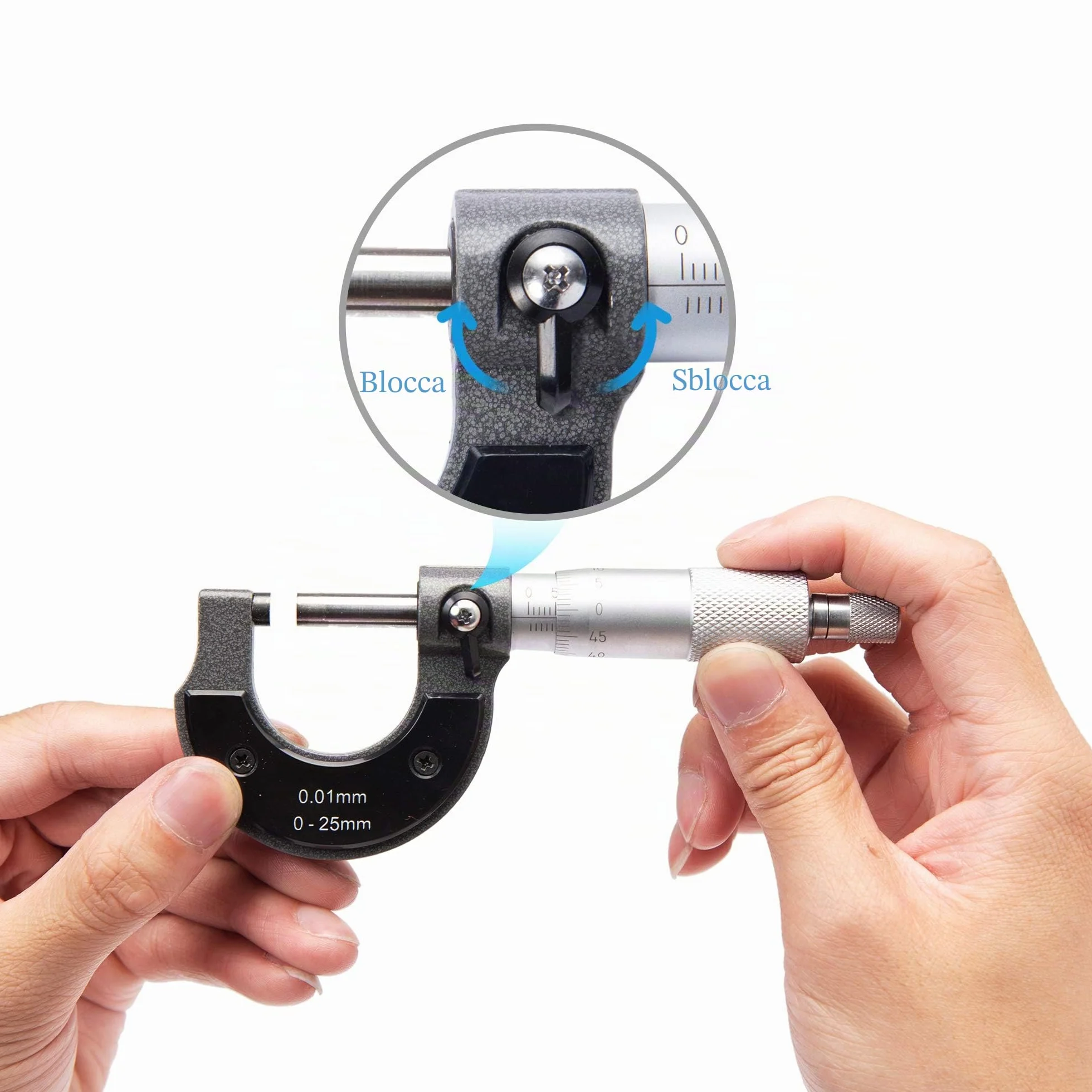 Beslands Micrometro Externo Exterior Calibrador 0-25 mm 0,01 mm Alta Precisione