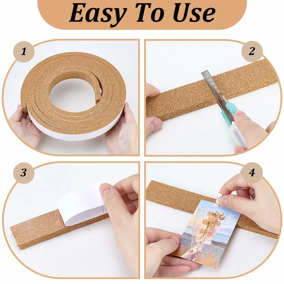 PH PandaHall Strisce di Sughero Adesive 8m 25mm Rotolo per Bacheche Ufficio Scuola Casa