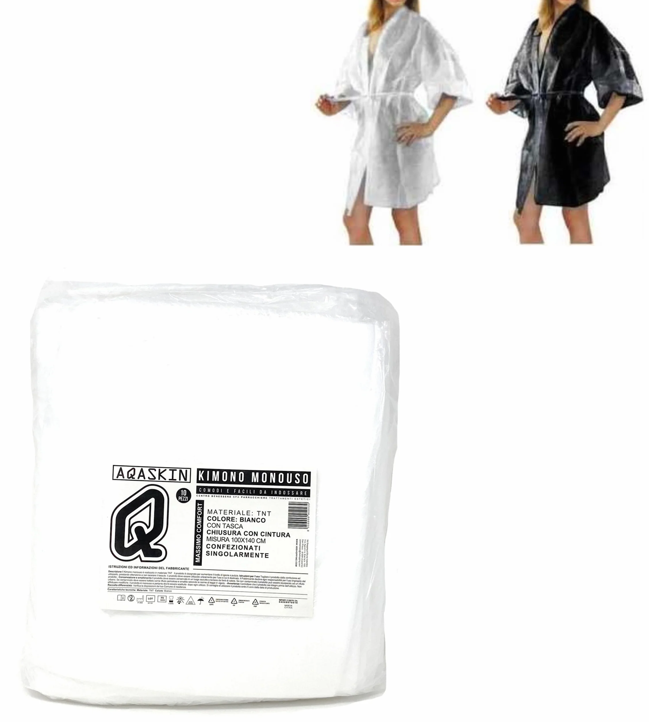 Kimono Monouso Estetista in TNT 30gr/m2 - Confezioni da 20 pz - SCONTI QUANTITà - Confezionati singolarmente - Dimensioni 100x140cm - Tasca e Cinturino