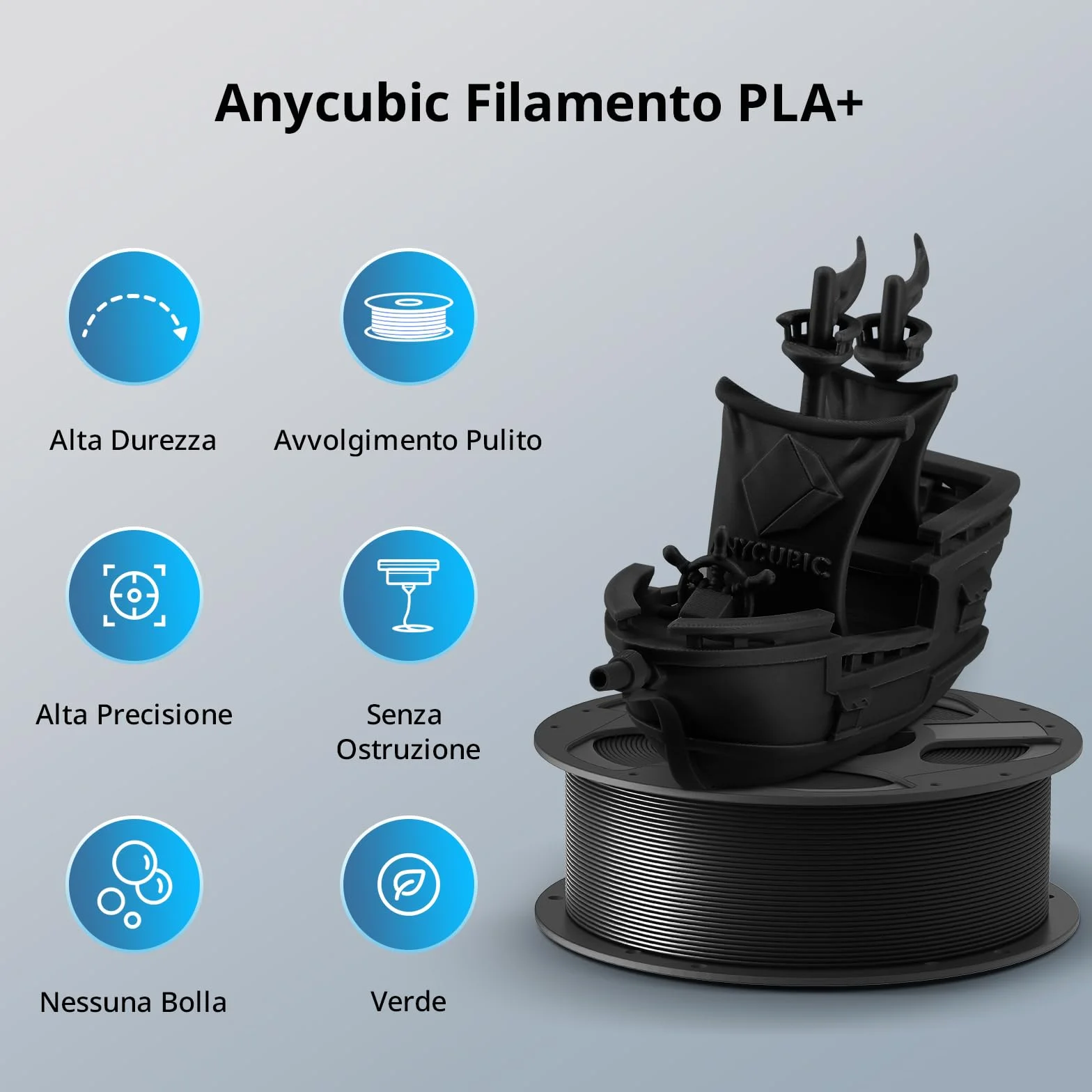 ANYCUBIC PLA+ Filamento per Stampante 3D, Elevata Resistenza, Bianco 1kg