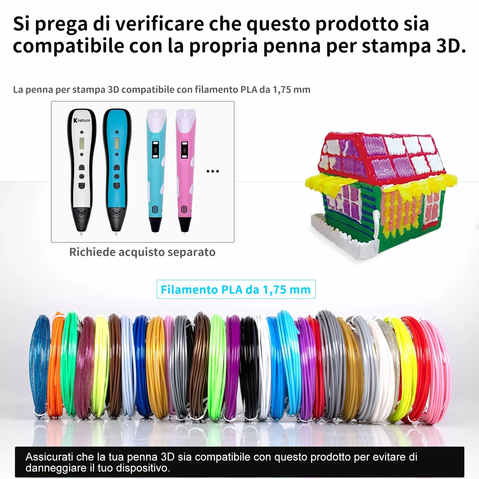 Kretrum 40 colori 3D penna filamento PLA 1,75 mm compatibile MYNT3D SCRIB3D 394 piedi
