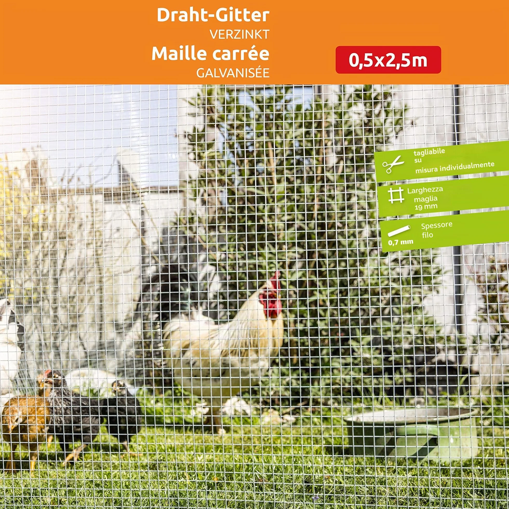 Windhager Rete Metallica Zincata 19 mm 2,5 x 0,5 m x 0,7 mm per Conigli