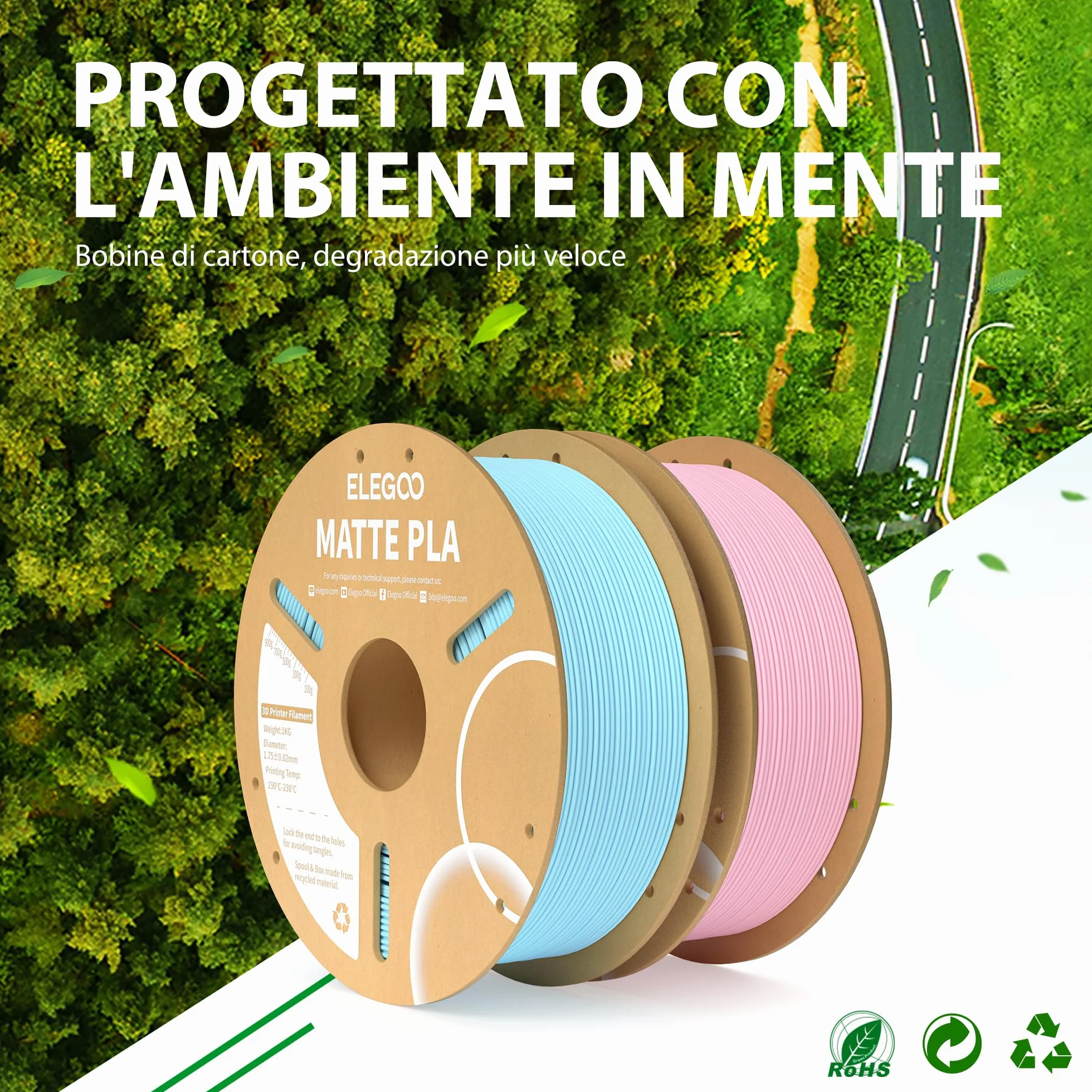 ELEGOO Filamento PLA Matte Nero 1 kg 1,75 mm Opaco per Stampante 3D precisione +/- 0,02 mm
