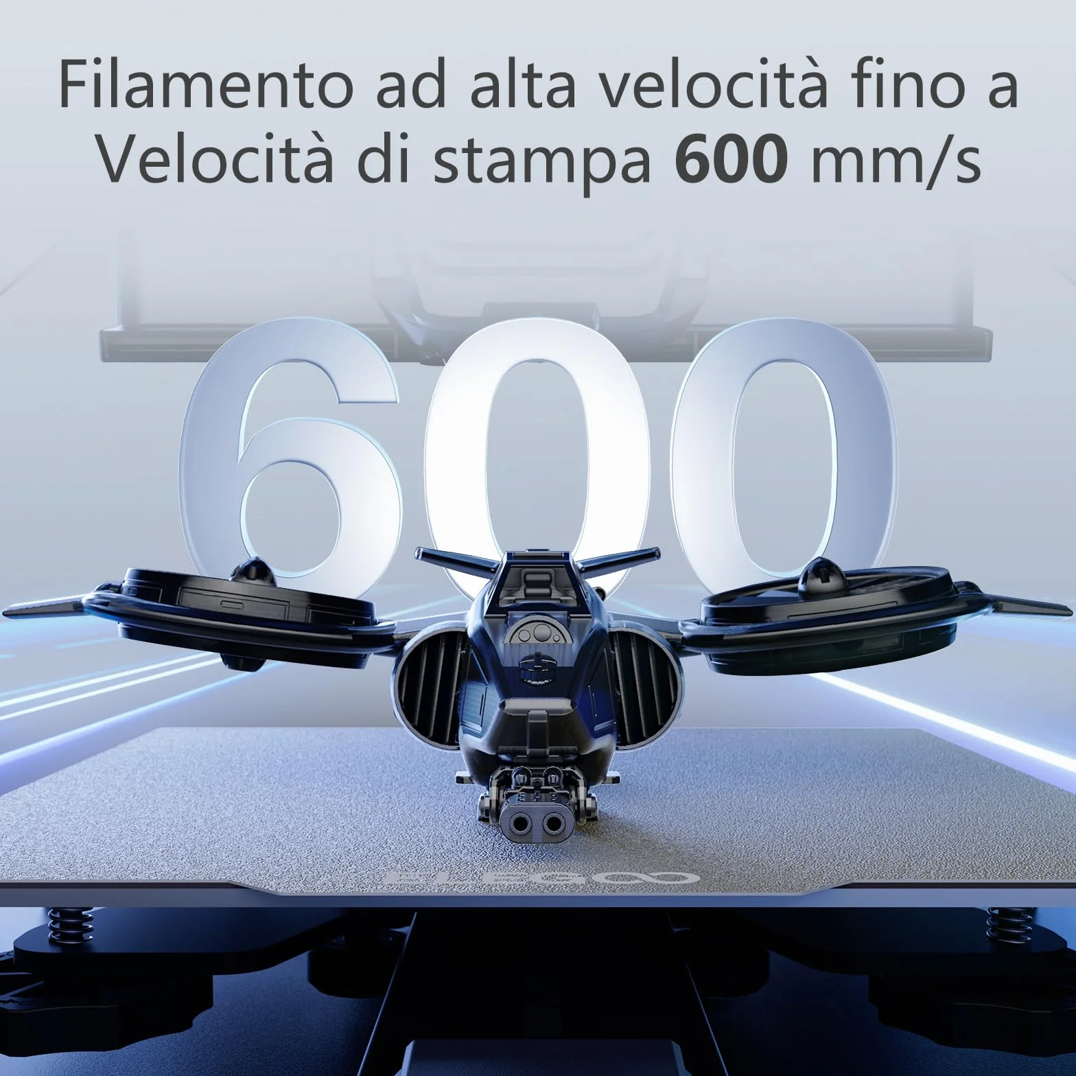 ELEGOO Rapido Filamento PLA+ 1.75mm Nero 1KG Alta Velocità 30-600 mm/s Precisione Dimensionale +/- 0.02mm